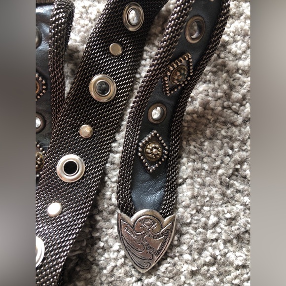 Vintage USMECO Paris Genuine Leather Mesh Riveted Western Belt Black Size 36” - Picture 4 of 5